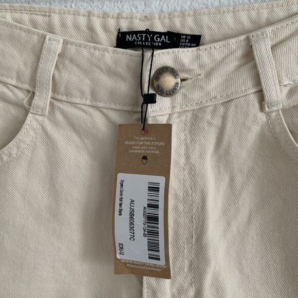 Women's Nasty Gal Organic Denim Roll Hem high waist Shorts Color: Beige Sz 8 - Picture 2 of 8